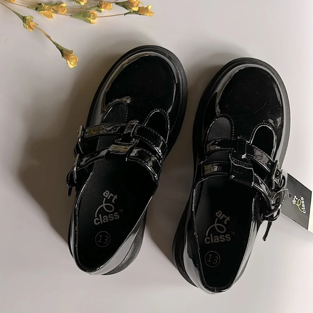 Art Class Eden Mary Jane Black Patent Dress Shoe Flats Faux Leather